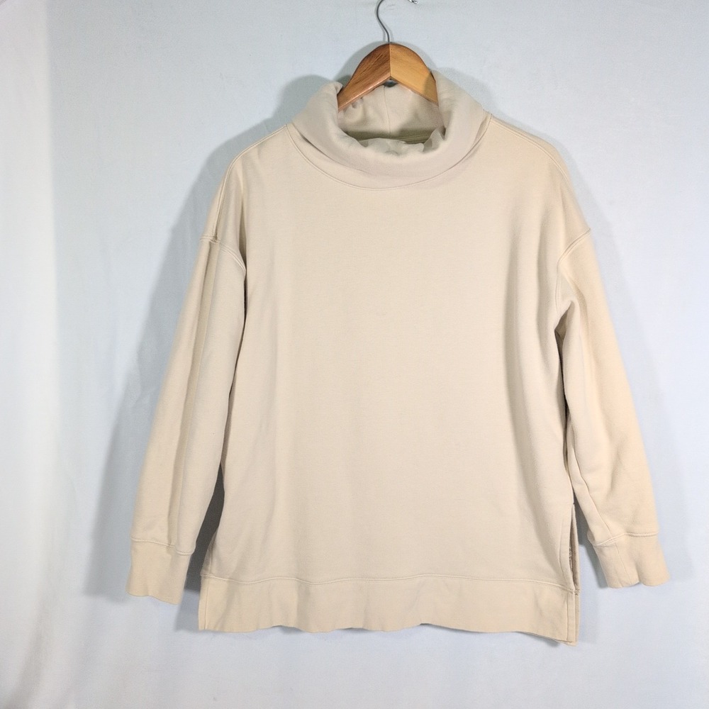 Athleta Sweatshirt Women M Beige Turtleneck Pullover Athleisure Oversized